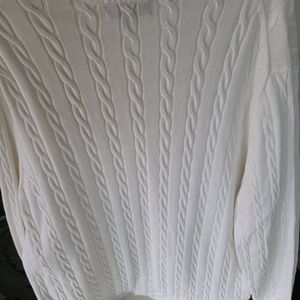 Brooks Brothers White Cable Knit Turtleneck Sweater